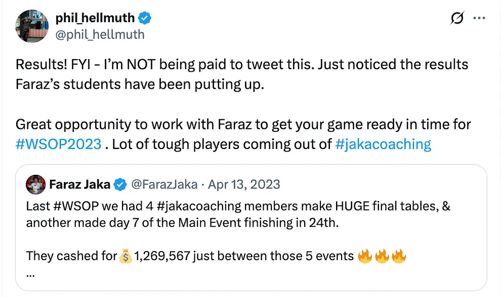 Phil Hellmuth JAKAcoaching tweet