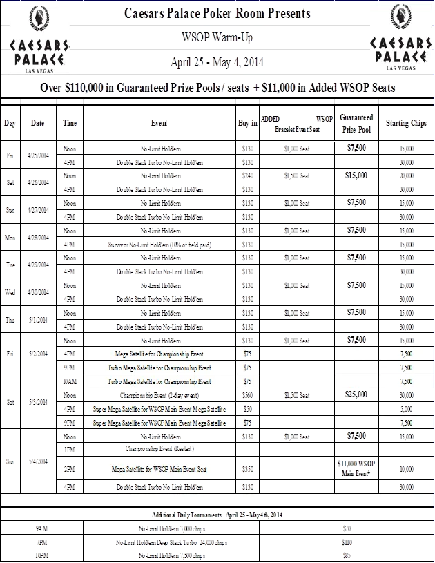 WSOP Warm-Up Poker Series at Caesars Palace 101
