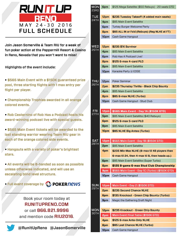 Jason Somerville's 2016 Run It Up Reno To Take Place May 24-30 at Peppermill Resort 101