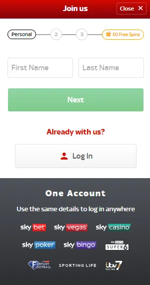 Sky Vegas registration