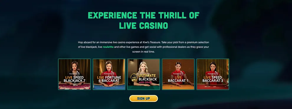 live casino at Kiwi's Treasure