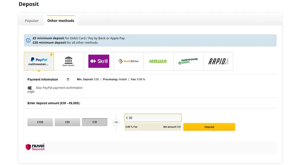 Deposit options on PokerStars on Betfair