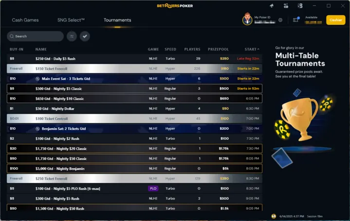 BetRivers Poker Tournaments