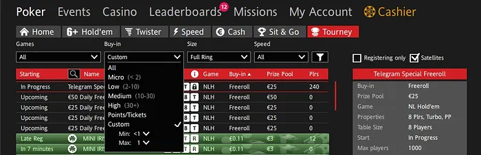 lobby freerolls redstar poker