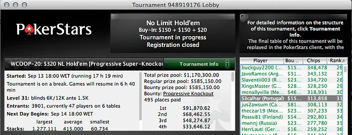 S3calhar no Dia 2 do Evento #20 WCOOP; RuiNF 3º no The Big 9 (,223) & Mais 101