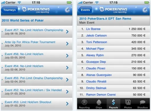 Appli iPhone - Live reporting PokerNews : Suivez tous les tournois de poker en direct 102