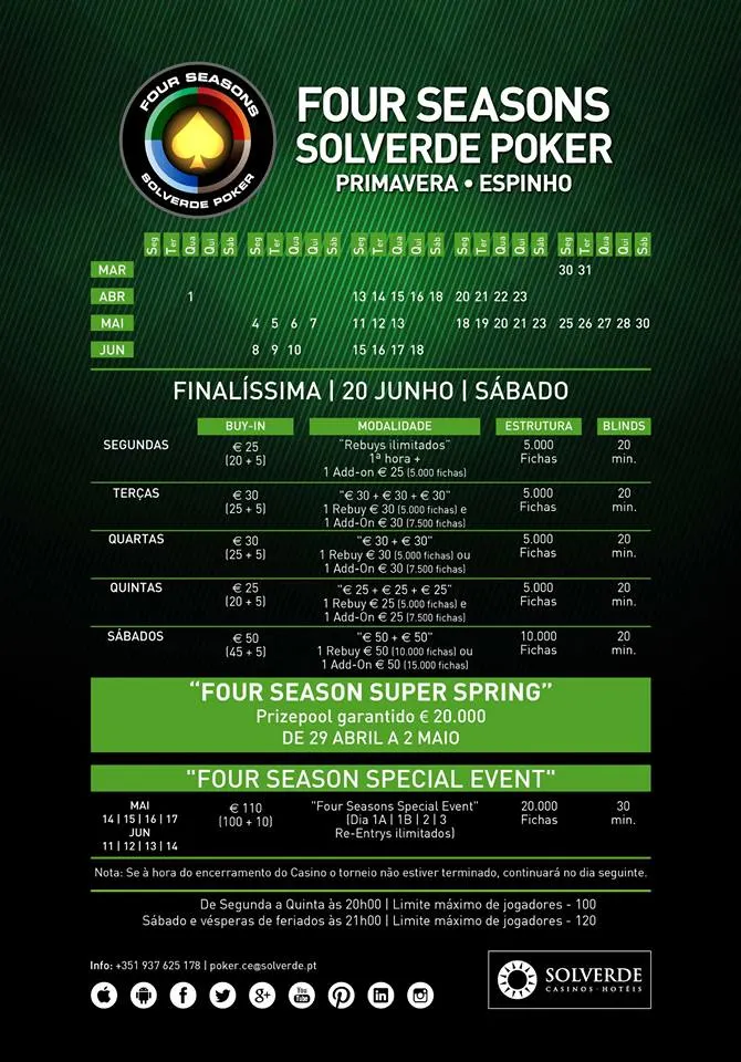 Dia 1A do Four Season Special Event Hoje às 20:00 no Casino de Espinho 101