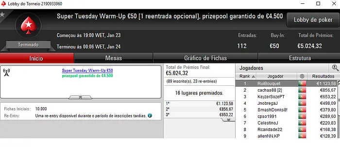 TiagoSoprano Conquista Super Tuesday €100 & Mais 104