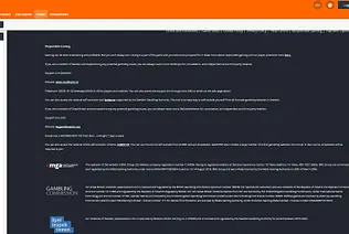 The Betsson poker footer shows the information about the websitte
