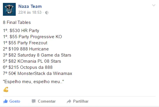 Oito Mesas Finais para Naza114 na .com & Mais 101
