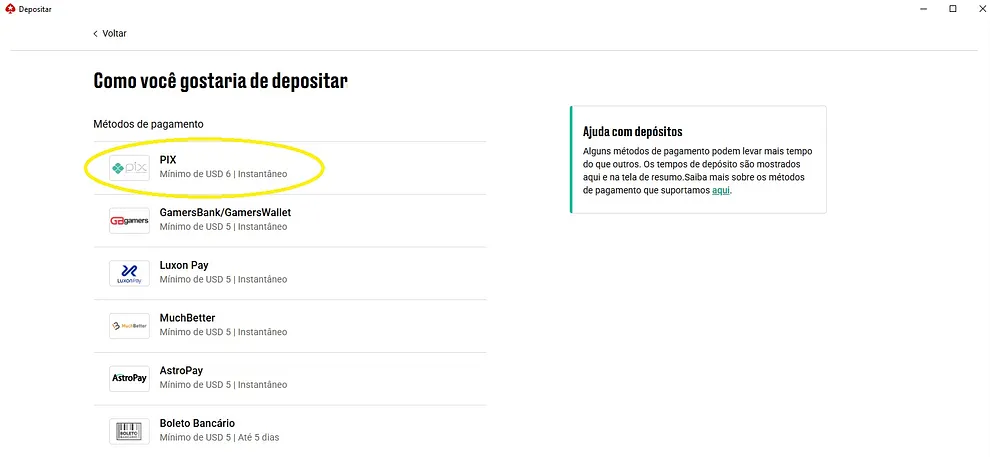 deposito pokerstars pix