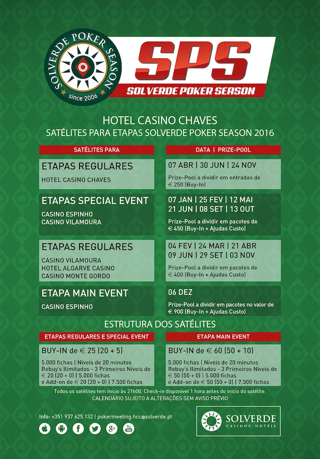 Solverde Poker Season 2016: Calendário Satélites no Hotel Casino Chaves 101