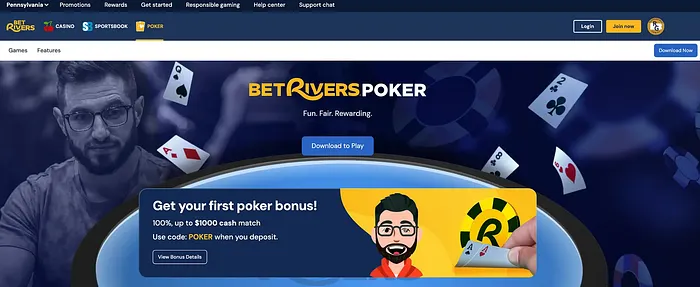 BetRivers Poker PA homepage