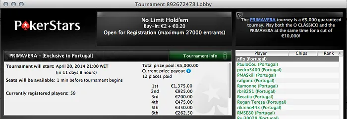 Torneio Primavera - Exclusivo para Jogadores Portugueses, com €5,000 Garantidos! 101