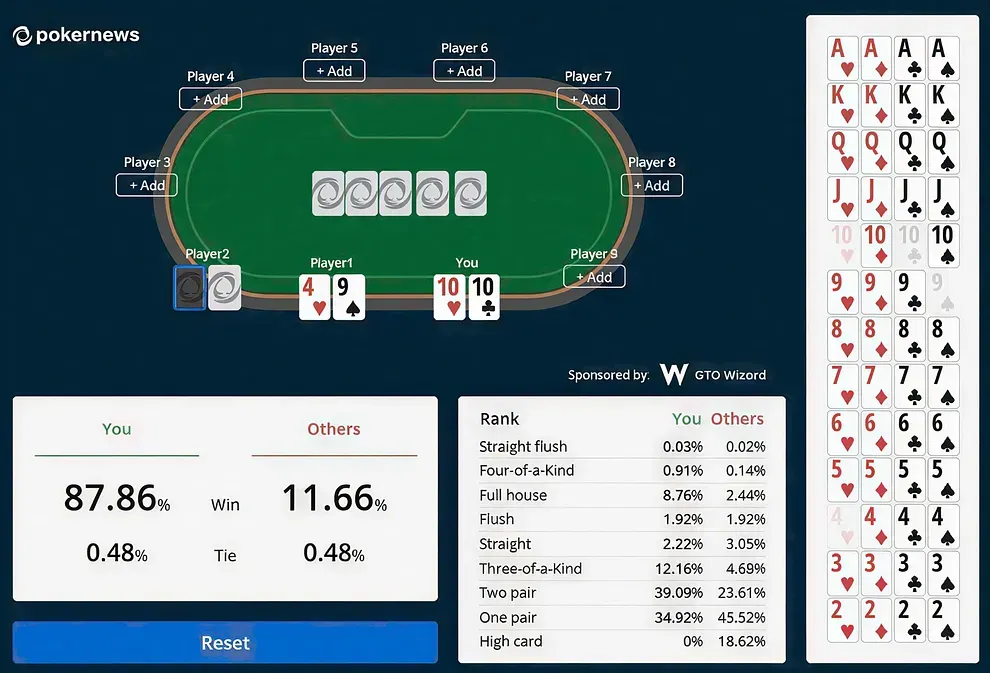 PokerNews' Poker Odds Calculator screenshot