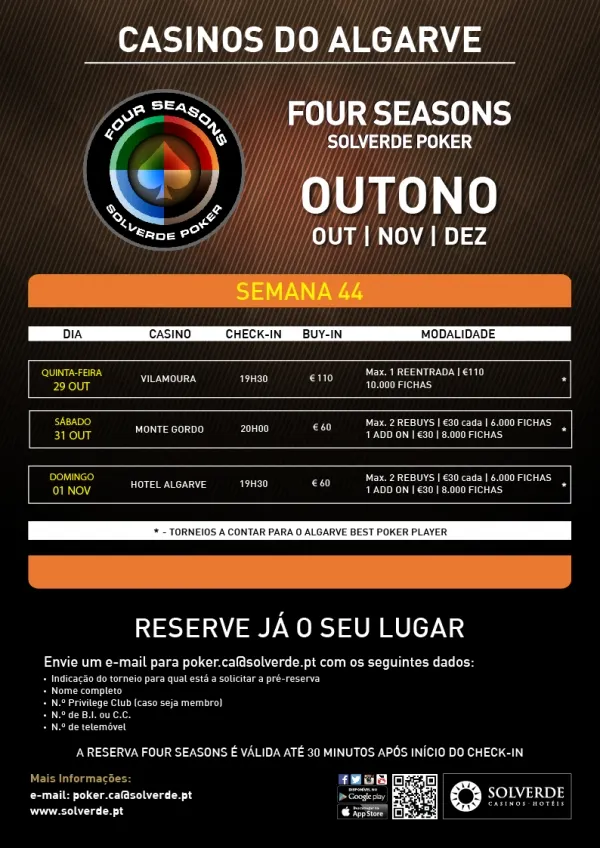 Calendário Semanal Four Seasons Solverde Poker Algarve 101