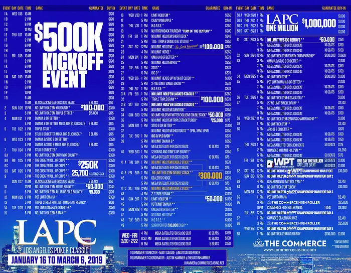 Full LAPC 2019 poker schedule