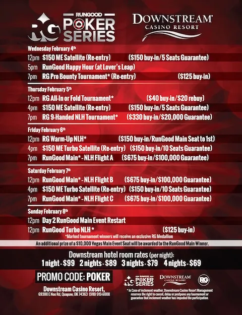 RunGood Poker Series Visits Downstream Casino Resort Feb. 4-8 with 0K Main Event 101
