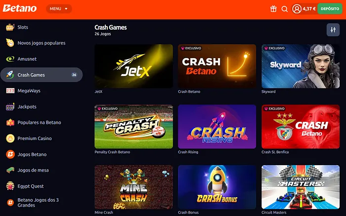 Oferta de crash games no Casino Betano Portugal