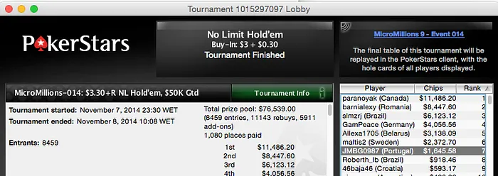 MicroMillions IX Dia 2 - JMBG0987 7º no Evento #14 & Mais 108