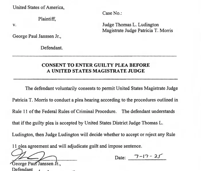 George Janssen's consent to enter guilty plea