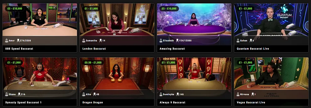 Live Baccarat games on 888casino
