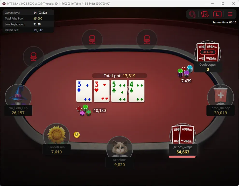 Screenshot of WSOP.com gameplay