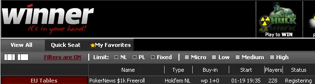 Amanhã ,000 Cash Freeroll na Winner Poker 101