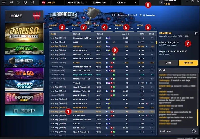 Filtres lobby winamax