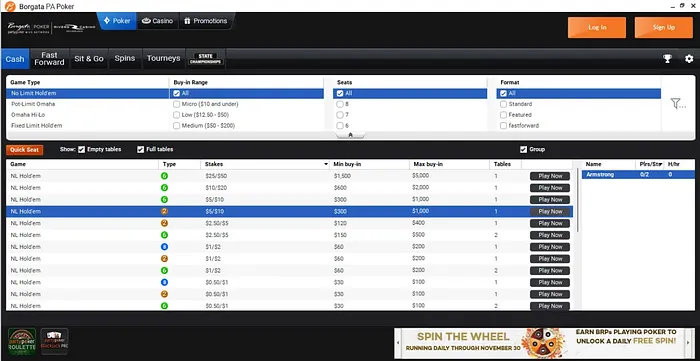Borgata PA No-limit Hold'em games