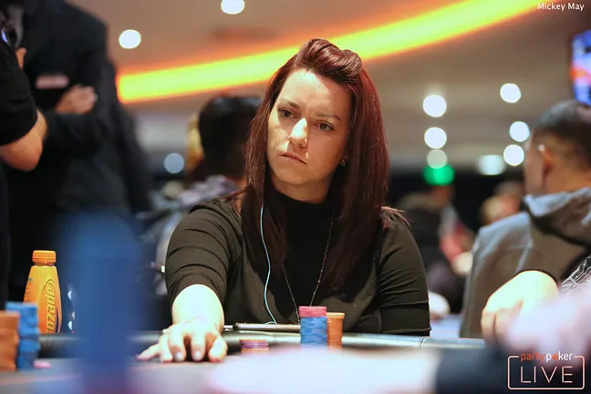 Katie Swift in action at the table...could she walk away with a  million pounds on Sunday?