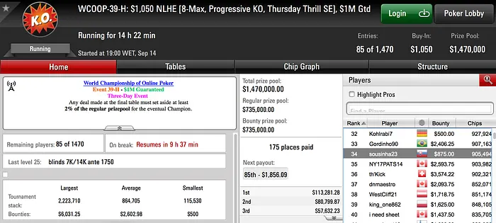 WCOOP: 3 Portugueses em Dia 2; RuiNF Líder no Evento #40-H 102