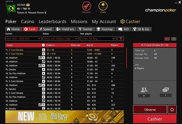 Cahs Game No Limit Hold'em ChampionPoker