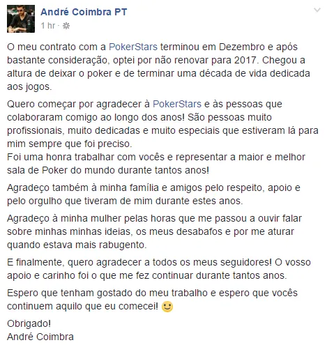 André Coimbra Abandona a PokerStars e o Poker no Geral 101