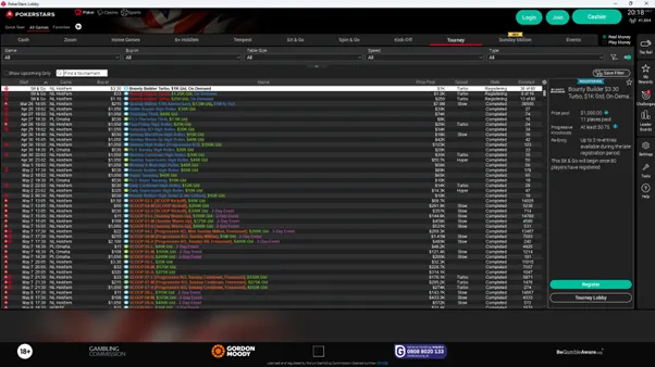 PokerStars Real Money - Tournament lobby