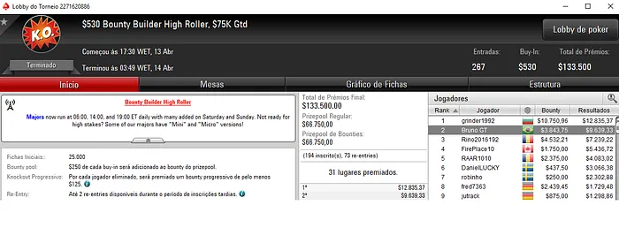 Bruno GT Vice no Bounty Builder High Roller & Mais Forras no PokerStars 101
