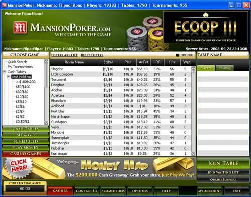 Mansion Poker Fez Actualização de Software 102