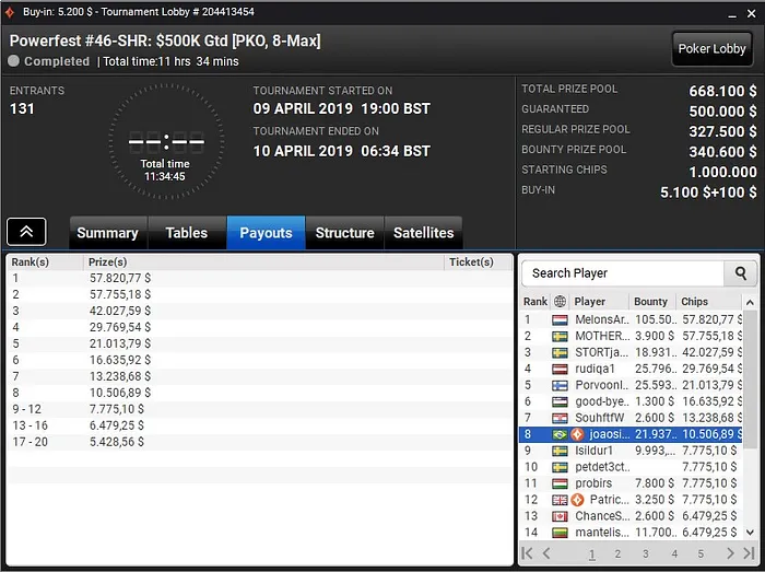Lobby de poker do PokerStars