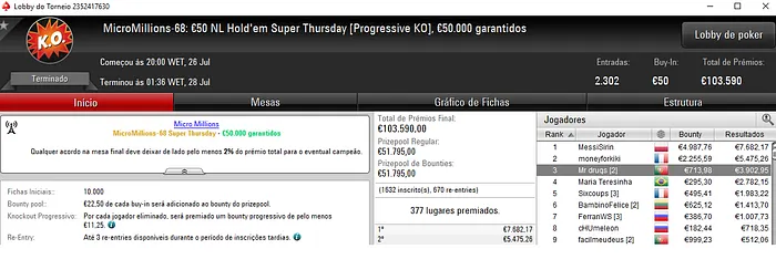 Mr druqs Conquista Medalha de Bronze no MicroMillions 101