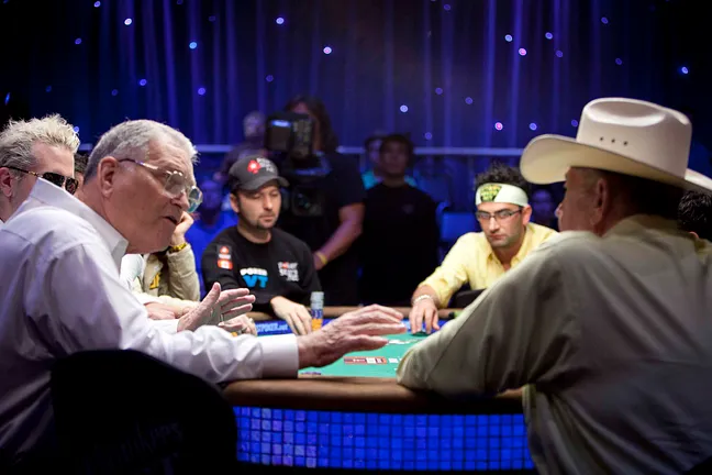 T.J. Cloutier and Doyle Brunson at yesterday's ESPN featured table