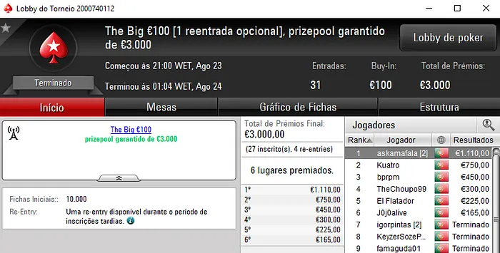 Askamafala Conquista o The Big €100 e Nuwanda01 o The Hot BigStack Turbo €50 101
