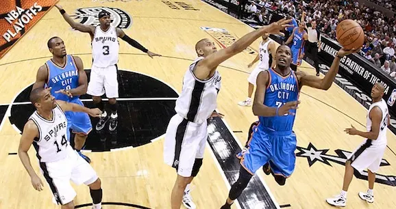 Image of a player shooting in an NBA game 