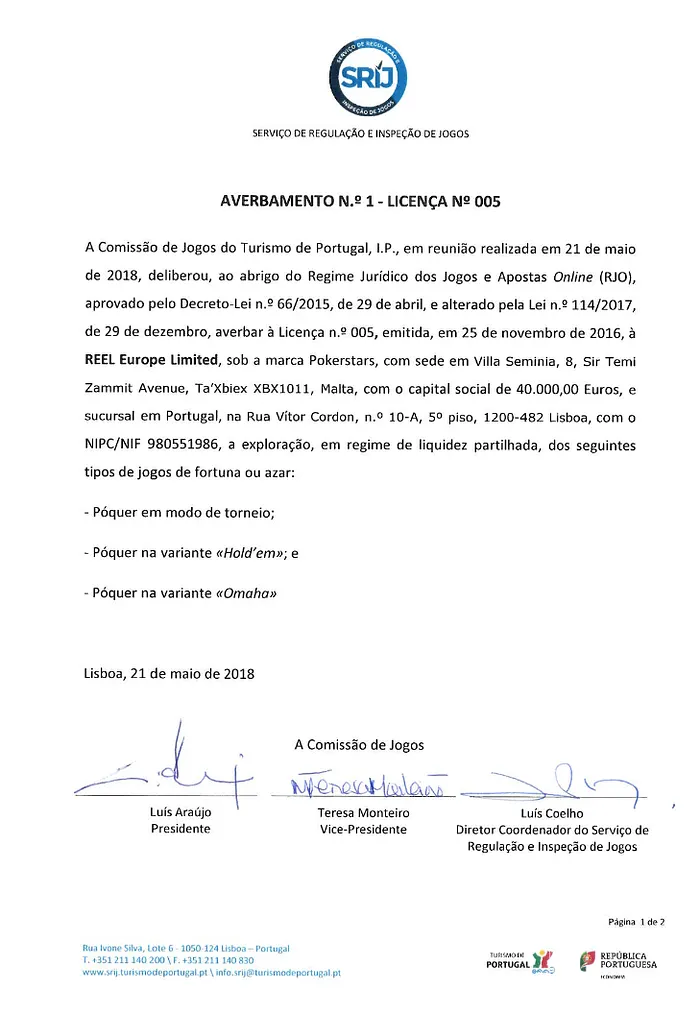 PokerStars.pt com Certificado para a Liquidez Partilhada no SRIJ 101