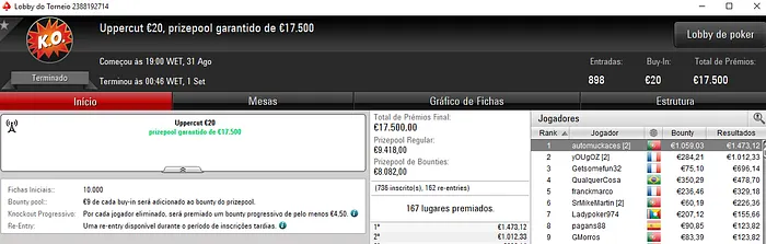 PokerStars.FRESPT: Vitória de automuckaces no Uppercut €20 & Mais 101