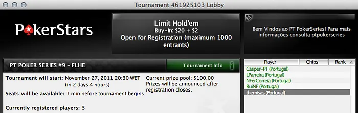 Etapa 9 do PT Poker Series 2011 é de Fixed Limit 102