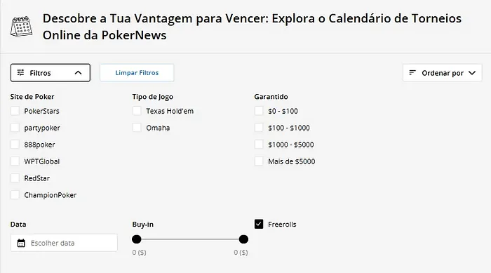 calendário de torneios online PokerNews