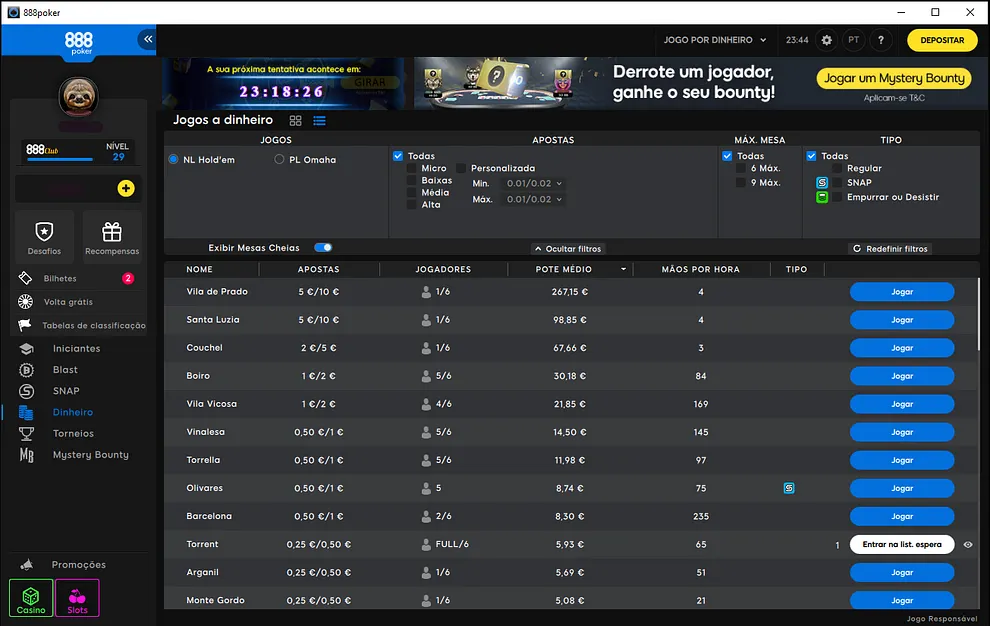 Jogos a dinheiro na 888poker Portugal