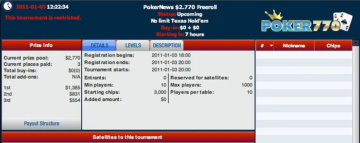 Hoje às 19:00 - ,770 PokerNews Cash Freeroll na Poker 770 101