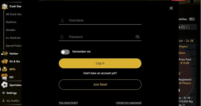 pagina de login championpoker