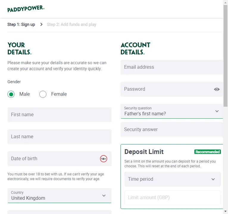 Paddy Power Poker account creation